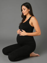 Maternity Sleeveless Jumpsuit – Stretch Crewneck Full Length Pregnancy Outfit