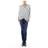 Elspeth – Maglione da donna a coste con scollo a V e incrocio
