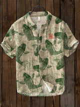 Chemise en lin avec motif poisson élégant