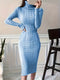 Vestido suéter elegante de punto de cable para otoño con dos bolsillos