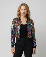 Zafrina - Womens Sequin Bomber Jacket