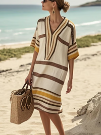 Virelle – Women Bohemian V Neck Relaxed Fit Dress