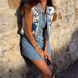 Boho-Style Floral Embroidered Vest with Open Front
