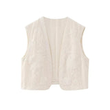 Boho-Style Floral Embroidered Vest with Open Front