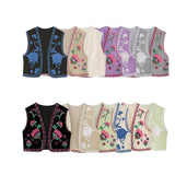 Boho-Style Floral Embroidered Vest with Open Front