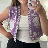 Boho-Style Floral Embroidered Vest with Open Front