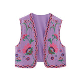 Boho-Style Floral Embroidered Vest with Open Front