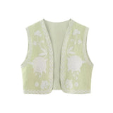Boho-Style Floral Embroidered Vest with Open Front
