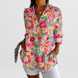 Women's Blouse with Tropical Floral Pattern and Loose Fit