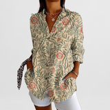 Women's Blouse with Tropical Floral Pattern and Loose Fit