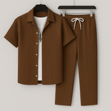 Men's Linen-Style Summer Set with Drawstring Pants and Relaxed Fit Shirt