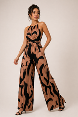 Elegant bredbenet halter-jumpsuit til kvinder