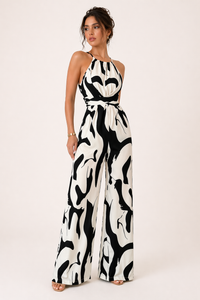 Elegant bredbenet halter-jumpsuit til kvinder