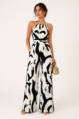 Elegant bredbenet halter-jumpsuit til kvinder