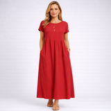 Elvina - Vestido Maxi Minimalista Creme com Bolsos