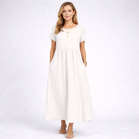 Elvina - Vestido Maxi Minimalista Creme com Bolsos