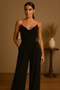 Elegante conjunto otoñal para mujer en poliéster con pantalones de pierna ancha para bodas y celebraciones.