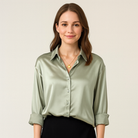 Dames blouse zachtgroen zijde front view