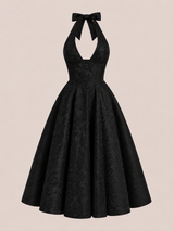 Elegante abito midi con scollo all'americana e gonna ampia