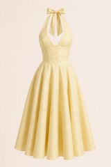 Elegante abito midi con scollo all'americana e gonna ampia