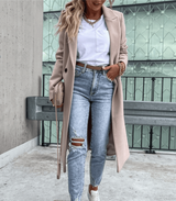 Manteau long avec boutons et poches pour femmes