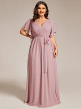 V-Neck Flutter Sleeve Floor-Length A-Line Chiffon Evening Dress #color_Dusty Rose