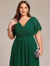 Chic V Neck High-Low Wedding Guest Dress #color_Dark Green