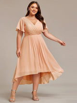 Chic V Neck High-Low Wedding Guest Dress #color_Peach