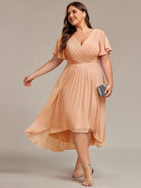 Chic V Neck High-Low Wedding Guest Dress #color_Peach