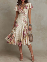 Rochie vintage cu imprimeu floral pentru invitați la nuntă