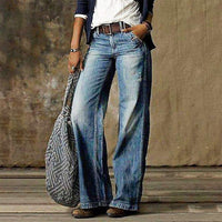 Jeans Donna - Pantaloni Denim a Vita Alta e Gamba Larga