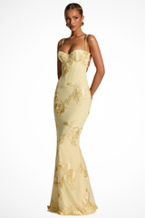 Women's Corset Floral Embroidered Wedding Guest Maxi Dress