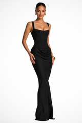 Women Square Neck Corset Draped Wedding Guest Maxi Dress