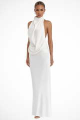 Women's Halter Neck Draped Satin Wedding Guest Maxi Dress