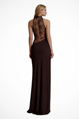 Women's Halter Neck Lace Panel Sleeveless Wedding Guest Maxi Dress