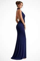 Women's Halter Neck Draped Satin Wedding Guest Maxi Dress