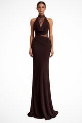 Women's Halter Neck Lace Panel Sleeveless Wedding Guest Maxi Dress