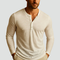 Men's Henley Long Sleeve Shirt Casual Button Top Comfort