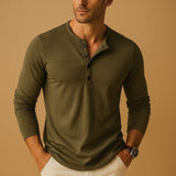 Men's Henley Long Sleeve Shirt Casual Button Top Comfort