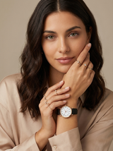 Women's Leather Watch in Rose Gold