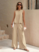 Conjunto de dos piezas con aspecto de lino y pantalones de pierna ancha
