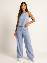 Conjunto de dos piezas con aspecto de lino y pantalones de pierna ancha