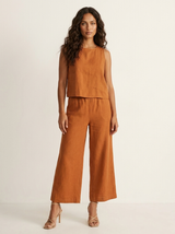 Conjunto de dos piezas con aspecto de lino y pantalones de pierna ancha