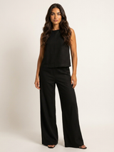 Conjunto de dos piezas con aspecto de lino y pantalones de pierna ancha