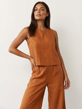 Conjunto de dos piezas con aspecto de lino y pantalones de pierna ancha