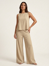 Conjunto de dos piezas con aspecto de lino y pantalones de pierna ancha