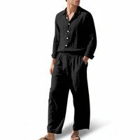 Men's Linen Blend Shirt Trousers Set Relaxed Fit 0
