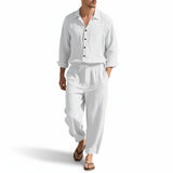 Men's Linen Blend Shirt Trousers Set Relaxed Fit 3
