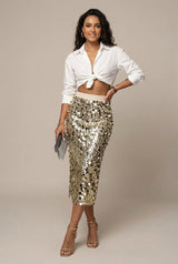 Midi Skirt High Waisted Sequin Pencil Fit 3