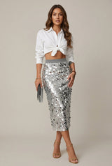Midi Skirt High Waisted Sequin Pencil Fit 4